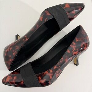 Donald J Pliner Tortoise Shell Patent Kitten Heels Pointed Toe Pumps Womens 8M